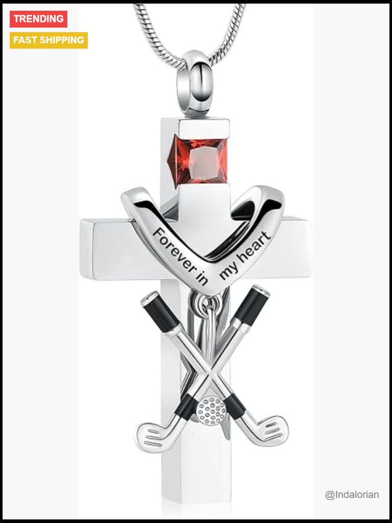 Cross Urn Necklace For Ashes Cremation Stainless Steel Golf Clubs Memorial